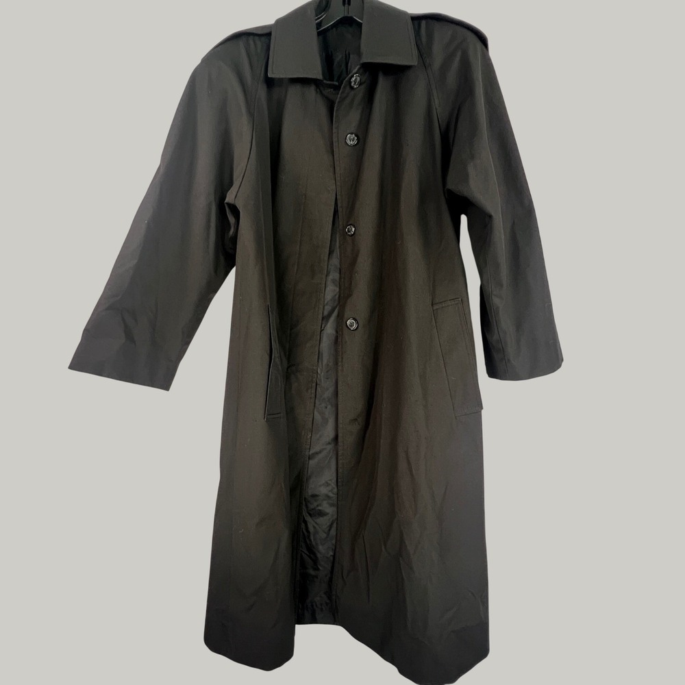 Brem Rainwear Black Trench Coat Button Front Overcoat Size 8 Made in Poland